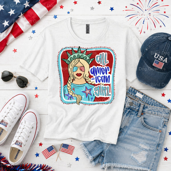 AMERICAN GIRL – Fourth Of July DTF Transfer (view 1 of 2) – by Blind Dog Graphics – Premade Transfers – Fourth Of July, Pa...
