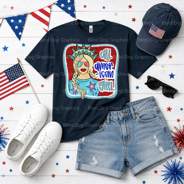 AMERICAN GIRL – Fourth Of July DTF Transfer (view 2 of 2) – by Blind Dog Graphics – Premade Transfers – Fourth Of July, Pa...
