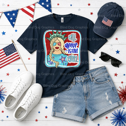 AMERICAN GIRL – Fourth Of July DTF Transfer (view 2 of 2) – by Blind Dog Graphics – Premade Transfers – Fourth Of July, Pa...