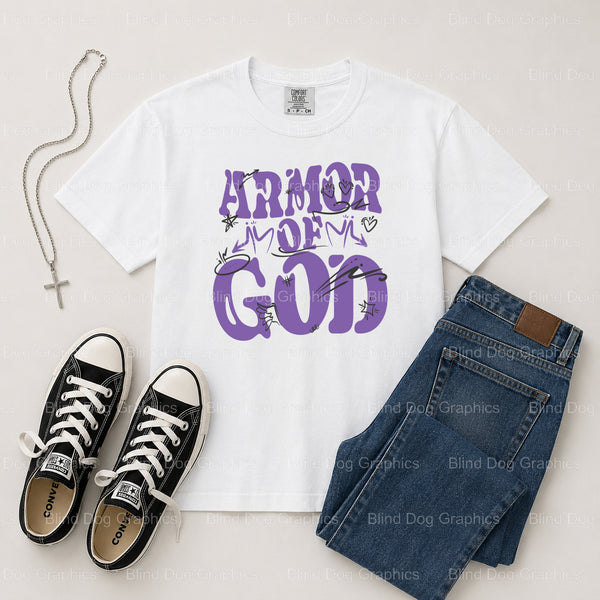 "ARMOR OF GOD" – Christian Premade DTF Transfer (view 1 of 2) – by Blind Dog Graphics – Premade Transfers – Christian, Faith