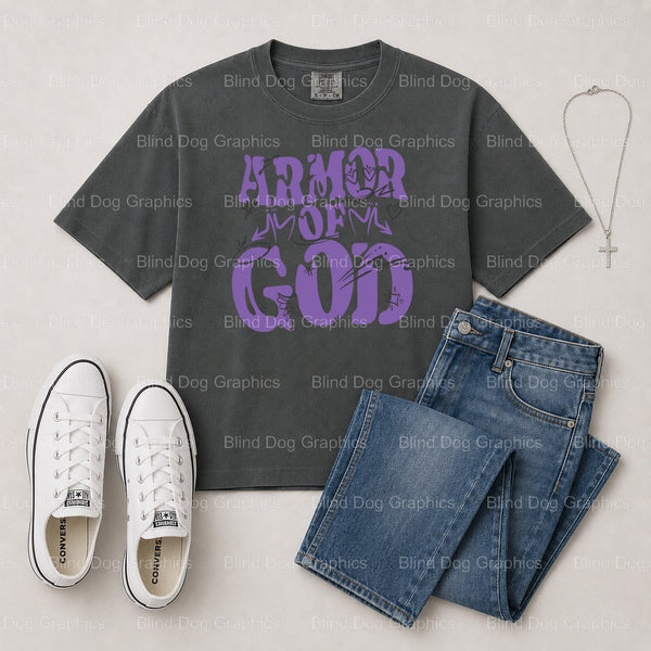 "ARMOR OF GOD" – Christian Premade DTF Transfer (view 2 of 2) – by Blind Dog Graphics – Premade Transfers – Christian, Faith