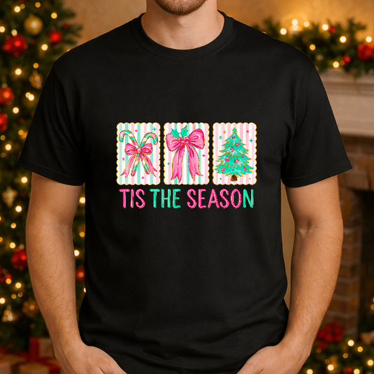 TIS THE SEASON" Green Branch & Red Berries – Christmas Premade DTF Transfer