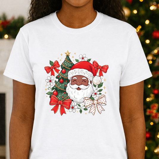 Stylized Black Santa Head with Red Hat – Christmas Premade DTF Transfer