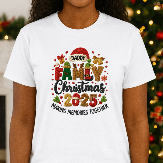 FAMILY CHRISTMAS 2025 DADDY – Christmas Faux Yarn Premade DTF Transfer