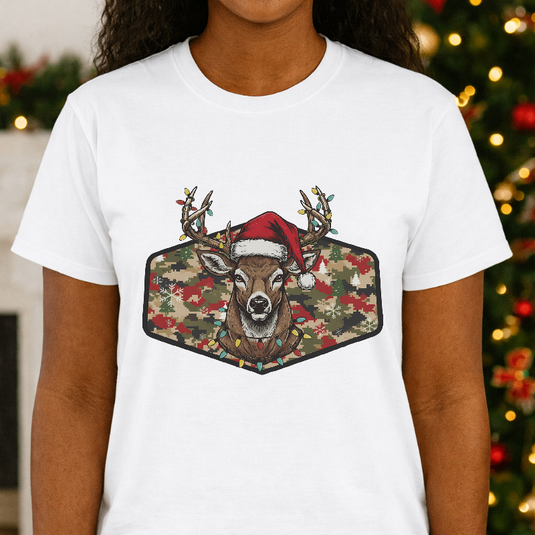 "DEAR SANTA I CAN EXPLAIN" Deer with Lights – Christmas Premade DTF Transfer