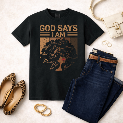 God Says I Am – Black History Month Premade DTF Transfer