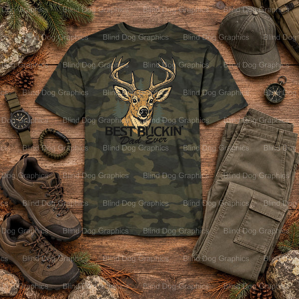 BEST BUCKIN' DAD EVER - Hunting DTF Transfer (view 1 of 2) – by Blind Dog Graphics – Premade Transfers – Hunting, Outdoors