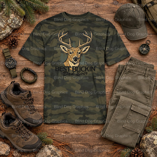 BEST BUCKIN' DAD EVER - Hunting DTF Transfer (view 1 of 2) – by Blind Dog Graphics – Premade Transfers – Hunting, Outdoors