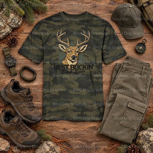 BEST BUCKIN' DAD EVER - Hunting DTF Transfer (view 2 of 2) – by Blind Dog Graphics – Premade Transfers – Hunting, Outdoors