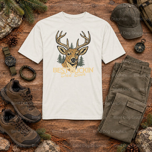 Best Buckin' Dad Ever - Hunting DTF Transfer - Premade DTF Transfer (view 1 of 2) – by Blind Dog Graphics – Premade Transf...