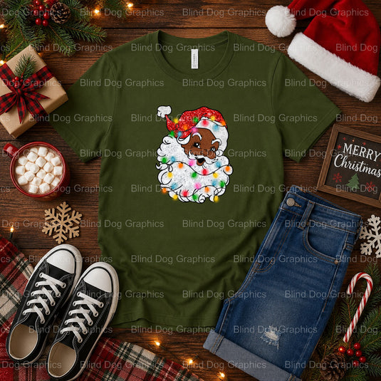 Black Santa with Lights – Christmas Premade DTF Transfer (view 1 of 2) – by Blind Dog Graphics – Premade Transfers – Chris...