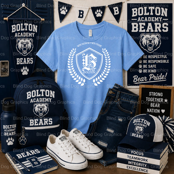 BOLTON HIGH SCHOOL ATHLETICS EST. 1952 Crest – Bolton High School Premade DTF Transfer (view 1 of 2) – by Blind Dog Graphi...