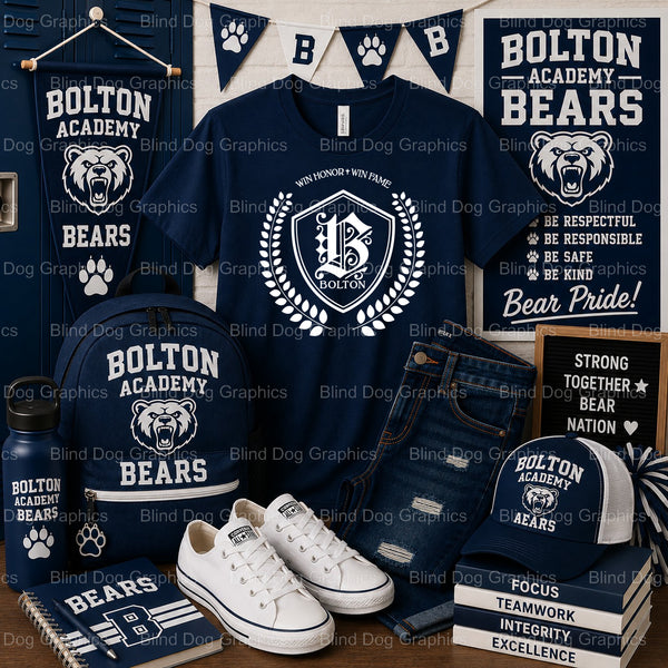BOLTON HIGH SCHOOL ATHLETICS EST. 1952 Crest – Bolton High School Premade DTF Transfer (view 2 of 2) – by Blind Dog Graphi...