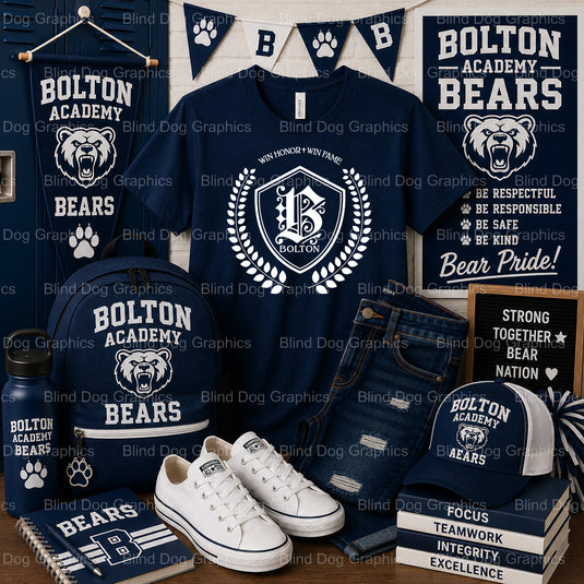 BOLTON HIGH SCHOOL ATHLETICS EST. 1952 Crest – Bolton High School Premade DTF Transfer (view 2 of 2) – by Blind Dog Graphi...