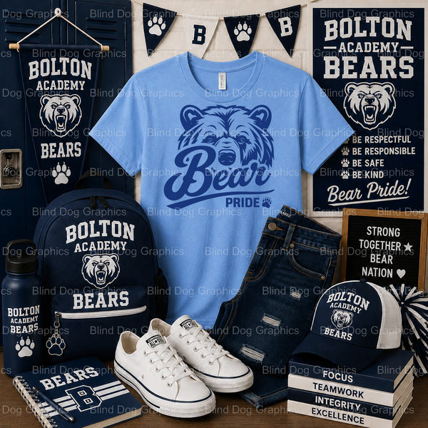 BOLTON HIGH SCHOOL BEARS Bear Head Banner – Bolton High School Premade DTF Transfer (view 1 of 2) – by Blind Dog Graphics...
