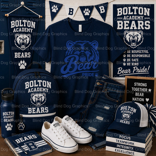 BOLTON HIGH SCHOOL BEARS Bear Head Banner – Bolton High School Premade DTF Transfer (view 2 of 2) – by Blind Dog Graphics...