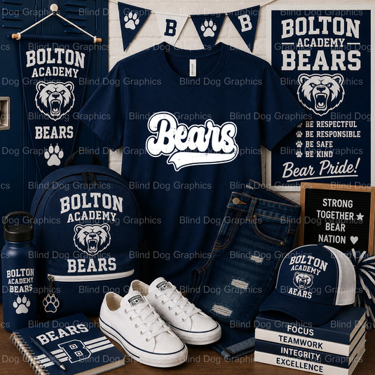 Bolton High School Bears with Claw Mark – Bolton High School Premade DTF Transfer (view 1 of 2) – by Blind Dog Graphics –...