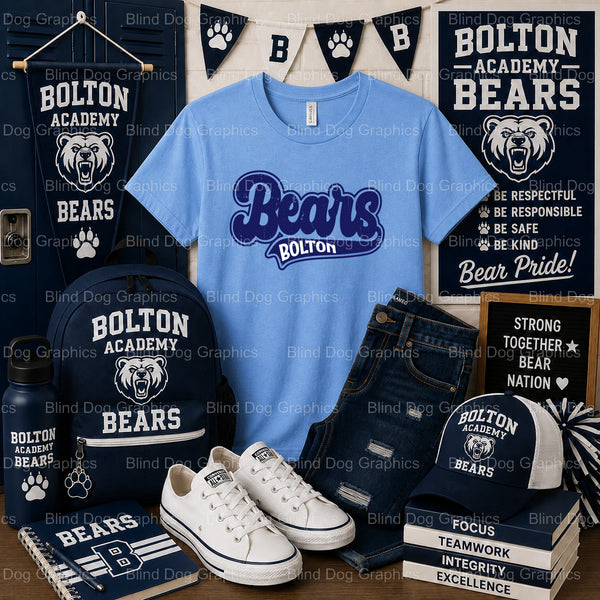 BOLTON HIGH SCHOOL FOOTBALL Helmet – Bolton High School Premade DTF Transfer (view 2 of 2) – by Blind Dog Graphics – Prema...