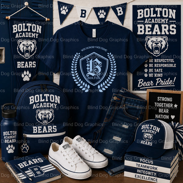 BOLTON HIGH SENIOR CLASS OF 2025 Shield – Bolton High School Premade DTF Transfer (view 2 of 2) – by Blind Dog Graphics –...