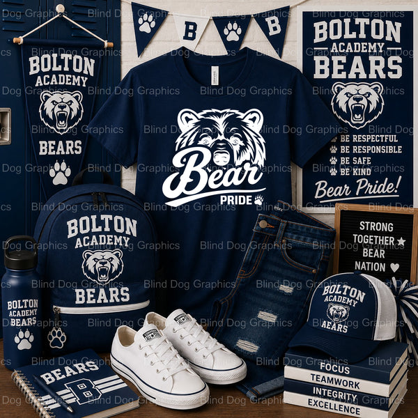 BOLTON SENIOR 2024 BEARS Bear Head – Bolton High School Premade DTF Transfer (view 1 of 2) – by Blind Dog Graphics – Prema...