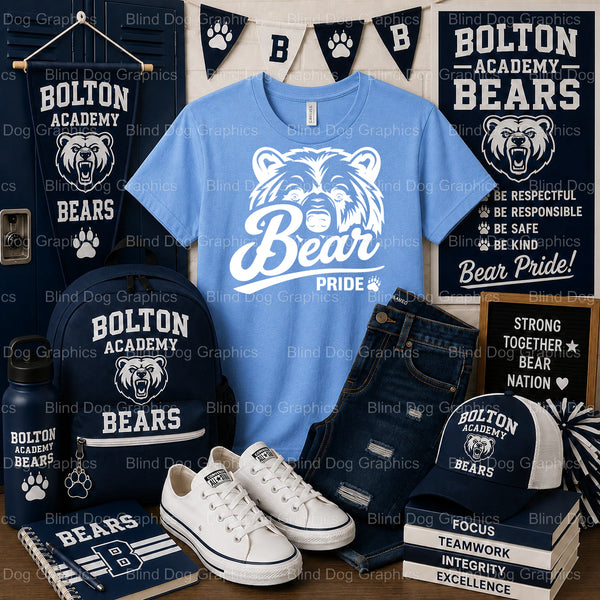 BOLTON SENIOR 2024 BEARS Bear Head – Bolton High School Premade DTF Transfer (view 2 of 2) – by Blind Dog Graphics – Prema...