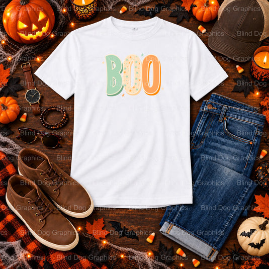 BOO GHOST – Halloween Premade DTF Transfer (view 1 of 2) – by Blind Dog Graphics – Premade Transfers – Halloween, DTF Tran...