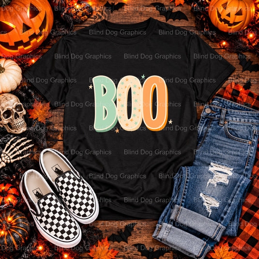 BOO GHOST – Halloween Premade DTF Transfer (view 2 of 2) – by Blind Dog Graphics – Premade Transfers – Halloween, DTF Tran...