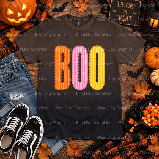 BOO – Halloween Premade DTF Transfer (view 2 of 2) – by Blind Dog Graphics – Premade Transfers – Halloween, DTF Transfers