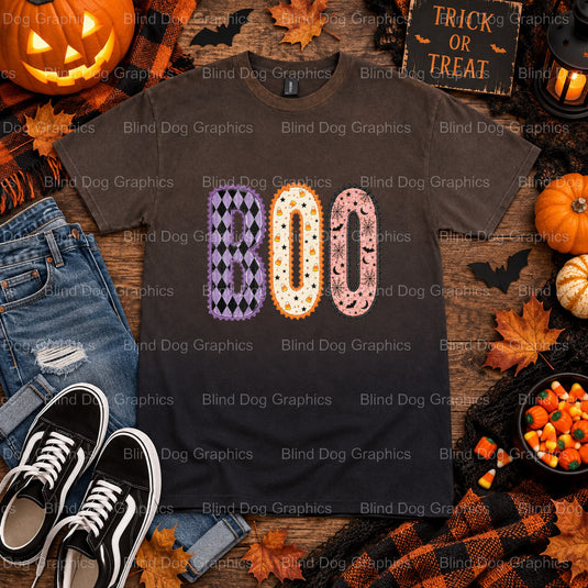 Boo – Halloween Premade DTF Transfer (view 2 of 2) – by Blind Dog Graphics – Premade Transfers – Halloween, DTF Transfers
