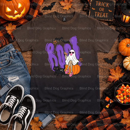 Boo – Halloween Premade DTF Transfer (view 2 of 2) – by Blind Dog Graphics – Premade Transfers – Halloween, DTF Transfers