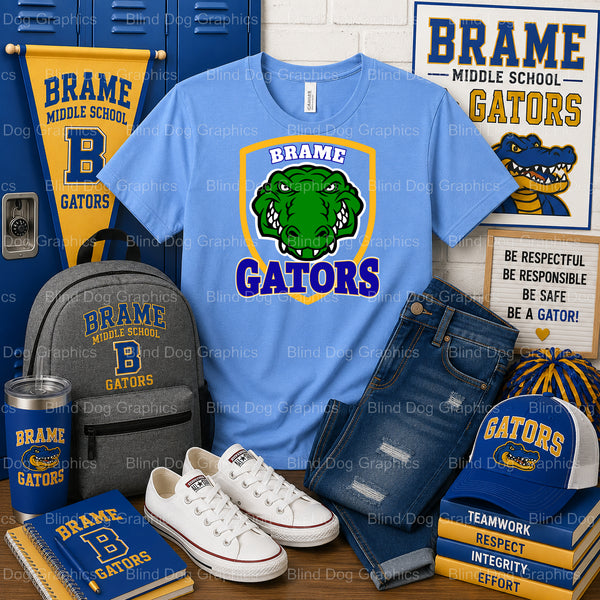 BRAME GATORS – Brame Middle School Spirit Shield Premade DTF Transfer (view 1 of 2) – by Blind Dog Graphics – Premade Tran...