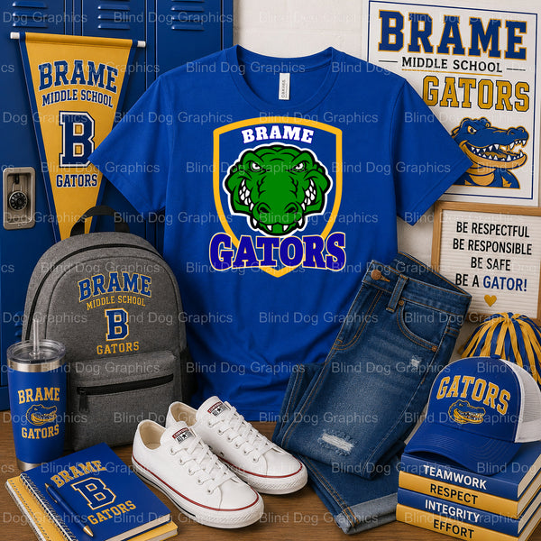 BRAME GATORS – Brame Middle School Spirit Shield Premade DTF Transfer (view 2 of 2) – by Blind Dog Graphics – Premade Tran...