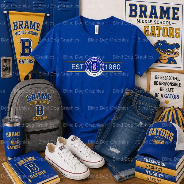 Brame Middle School EST. 1960 Emblem – Brame Middle School Premade DTF Transfer (view 2 of 2) – by Blind Dog Graphics – Pr...