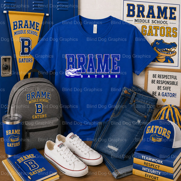 Brame Middle School Gators Spirit Logo – Brame Middle School Premade DTF Transfer (view 2 of 2) – by Blind Dog Graphics –...