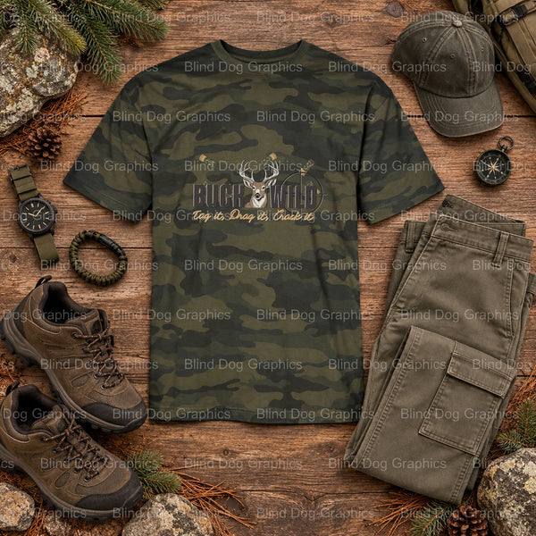BUCK WILD - Hunting DTF Transfer (view 2 of 2) – by Blind Dog Graphics – Premade Transfers – Hunting, Outdoors