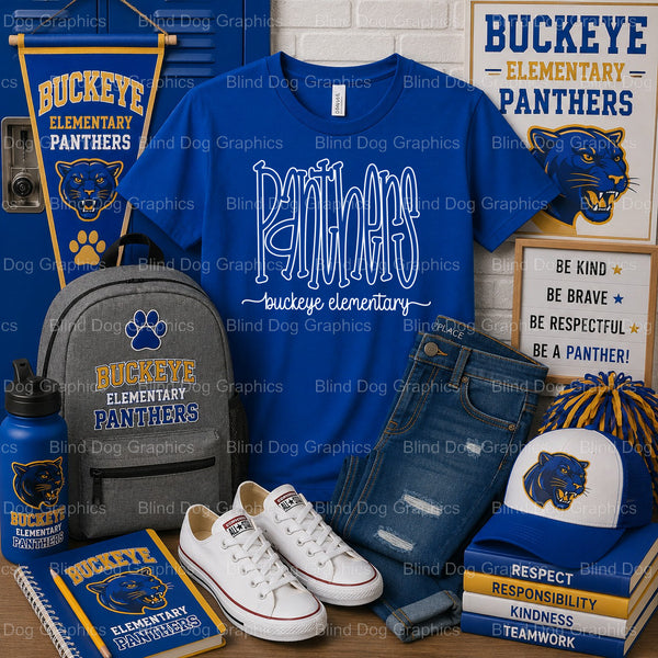 Buckeye Elementary Panthers Preppy Script Logo – Buckeye Elementary School Premade DTF Transfer (view 1 of 2) – by Blind D...