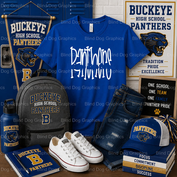 BUCKEYE EST. 1957 PANTHERS Mascot – Buckeye High School Premade DTF Transfer (view 1 of 2) – by Blind Dog Graphis – Premad...