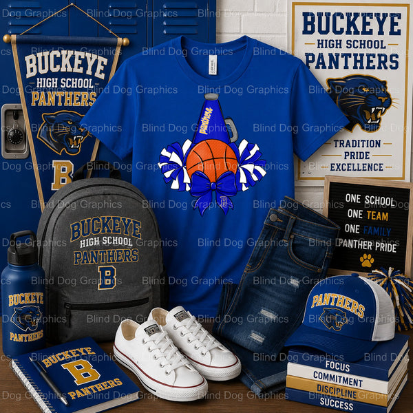 Buckeye High School Cheer Basketball – Buckeye High School Premade DTF Transfer (view 2 of 2) – by Blind Dog Graphis – Pre...