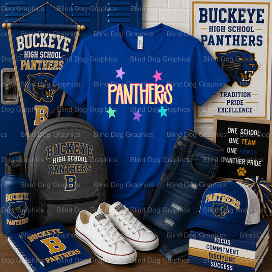 BUCKEYE HIGH SCHOOL LET'S GO PANTHERS – Buckeye High School Premade DTF Transfer – by Blind Dog Graphis – Premade Transfer...