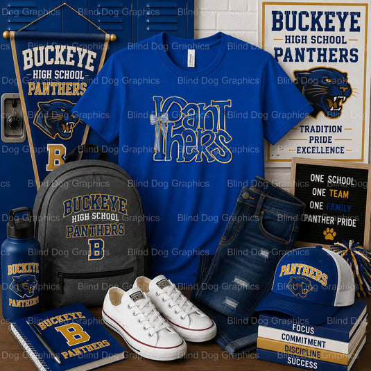 BUCKEYE HIGH SCHOOL Panther Head & Preppy Bow – Buckeye High School Premade DTF Transfer (view 2 of 2) – by Blind Dog Grap...