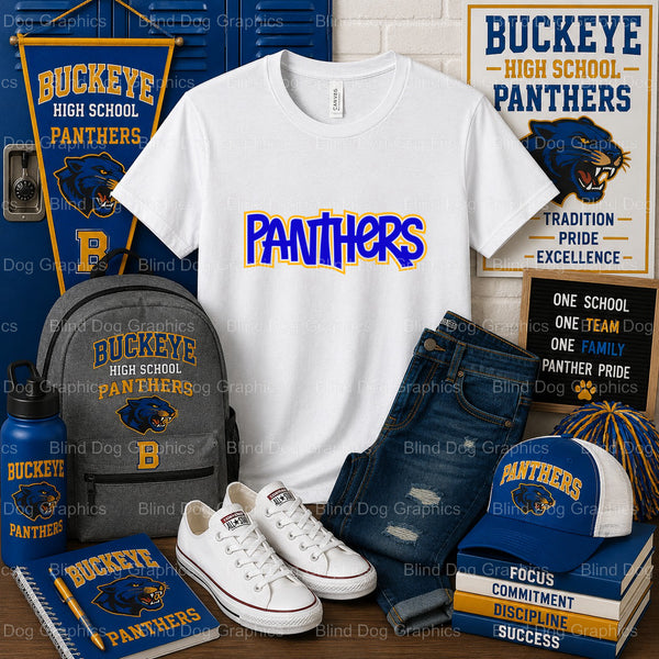 Buckeye PANTHERS Panther Head Logo – Buckeye High School Premade DTF Transfer (view 1 of 2) – by Blind Dog Graphis – Prema...
