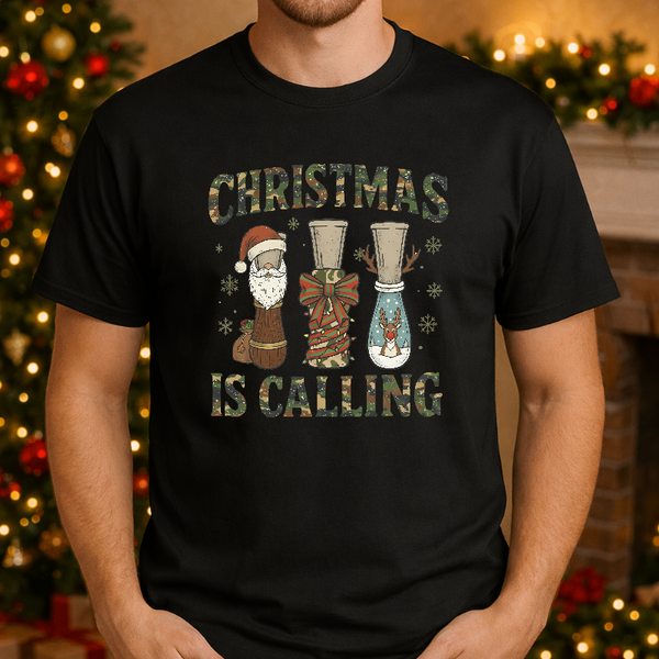 "CHRISTMAS IS CALLING" Rustic Deer Hunting – Christmas Premade DTF Transfer