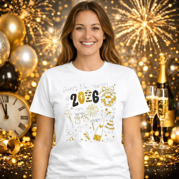 "HAPPY NEW YEAR" Silver Sparkle – New Years Premade DTF Transfer