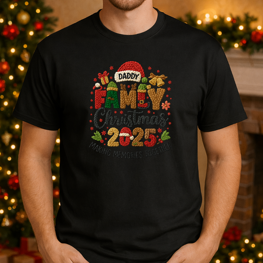 FAMILY CHRISTMAS 2025 DADDY – Christmas Faux Yarn Premade DTF Transfer