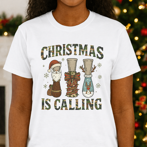 "CHRISTMAS IS CALLING" Rustic Deer Hunting – Christmas Premade DTF Transfer