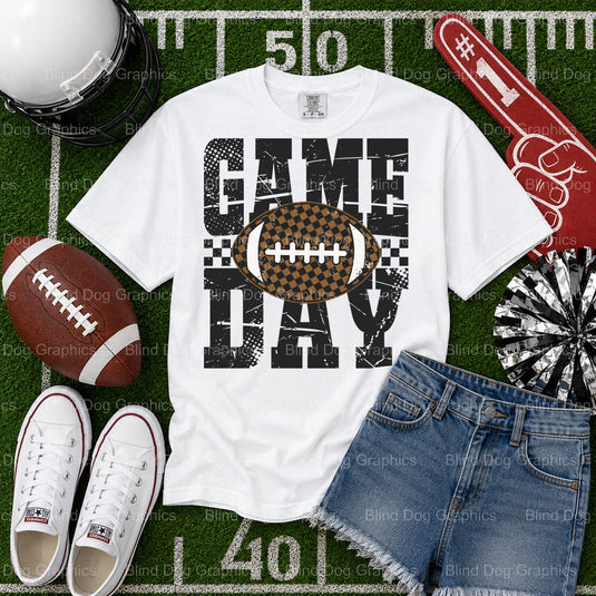 CHECKERED FOOTBALL GAMEDAY – Football Premade DTF Transfer (view 1 of 2) – by Blind Dog Graphics – Premade Transfers – Foo...