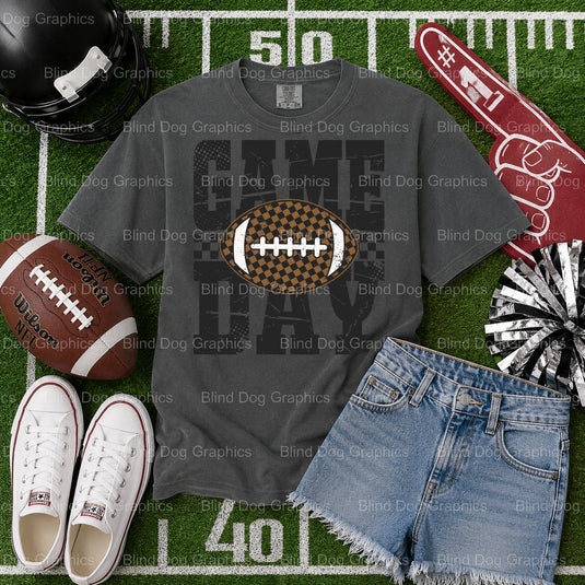 CHECKERED FOOTBALL GAMEDAY – Football Premade DTF Transfer (view 2 of 2) – by Blind Dog Graphics – Premade Transfers – Foo...