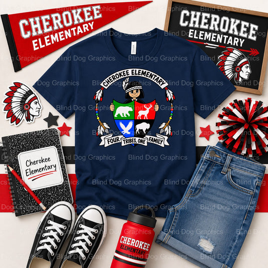 CHEROKEE ELEMENTARY SCHOOL FOUR TRIBES ONE FAMILY WILDERNESS TRAILBLAZERS – School Spirit Premade DTF Transfer (view 2 of...