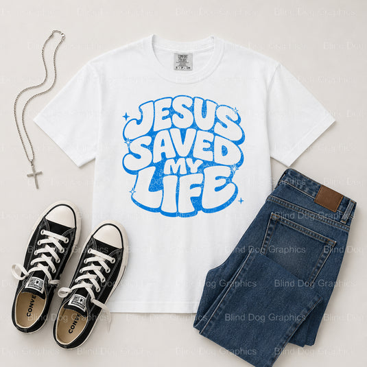 Christian Jesus Saved My Life – Christian Premade DTF Transfer (view 1 of 2) – by Blind Dog Graphics – Premade Transfers –...