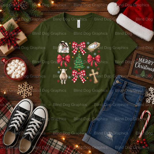 Christmas Wreath with Red Bow – Christmas Premade DTF Transfer (view 2 of 2) – by Blind Dog Graphics – Premade Transfers –...